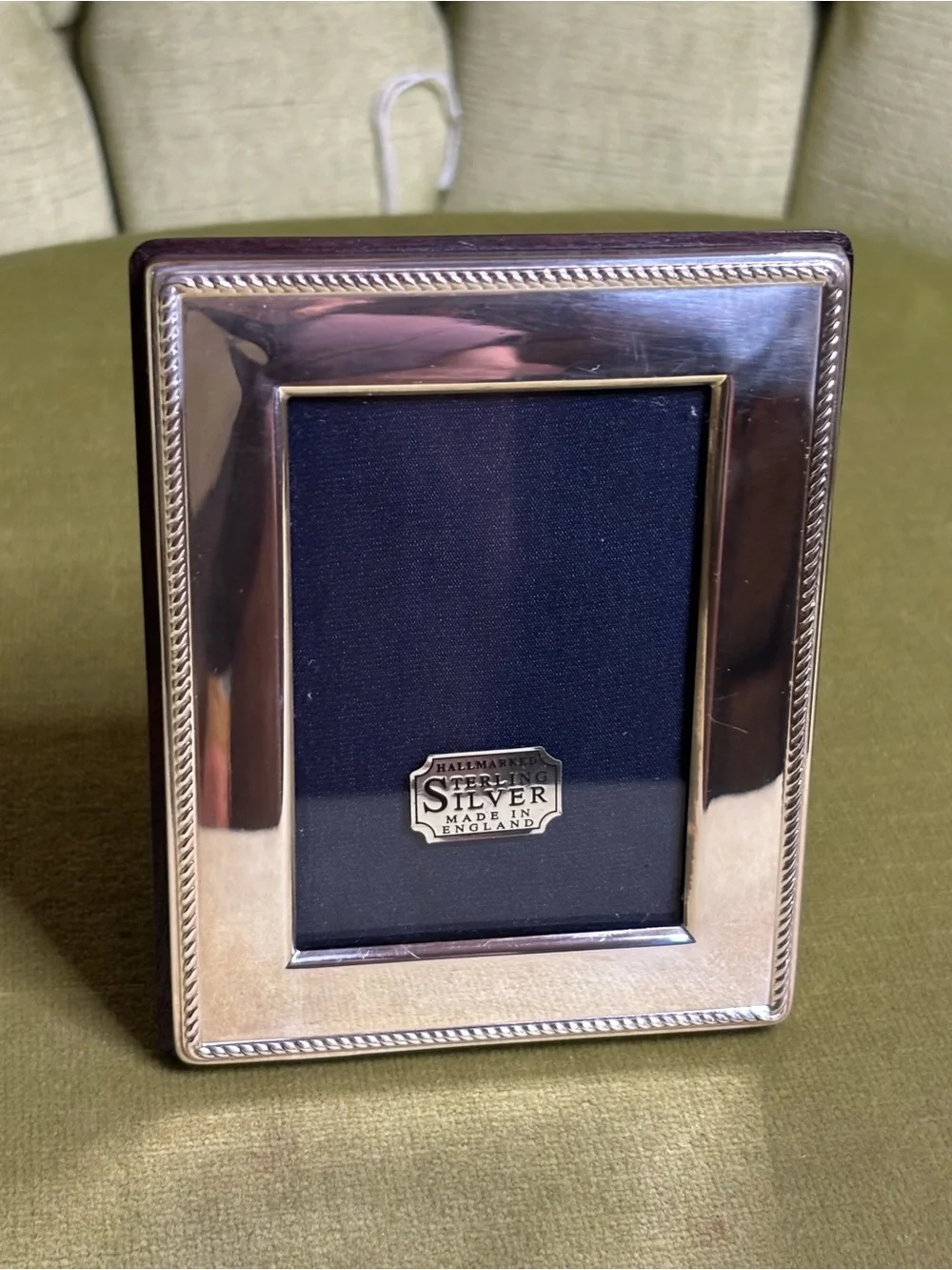 Robert Carrs Sterling Silver & Wood Rope Border Picture Frame 4.50”X 3.60” 1996